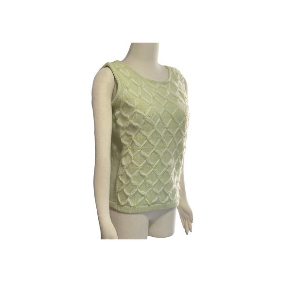 1970s Campus Casuals Light Green & White Wool Lucite Beads Shell Vest Top Size M - Picture 5 of 7